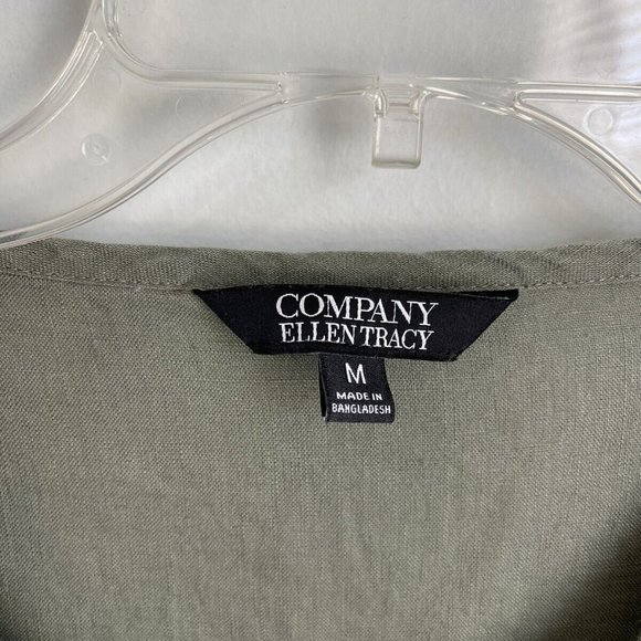 Company Ellen Tracy Green Linen Lace Up Front Roll Tab Sleeve Top - Picture 2 of 7